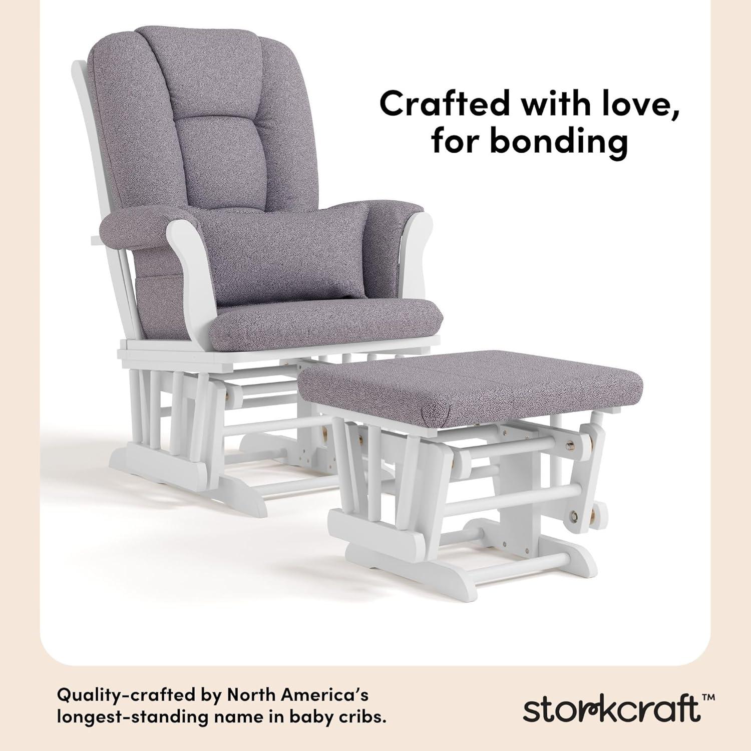 imageStorkcraft Tuscany Glider with Ottoman BlackGray GREENGUARD Gold Certified Bonus Lumbar Cushion Included Solid Wood Base Smooth Motion AwardWinning Nursery Rocking Chair Glider and OttomanWhite WGray Swirl