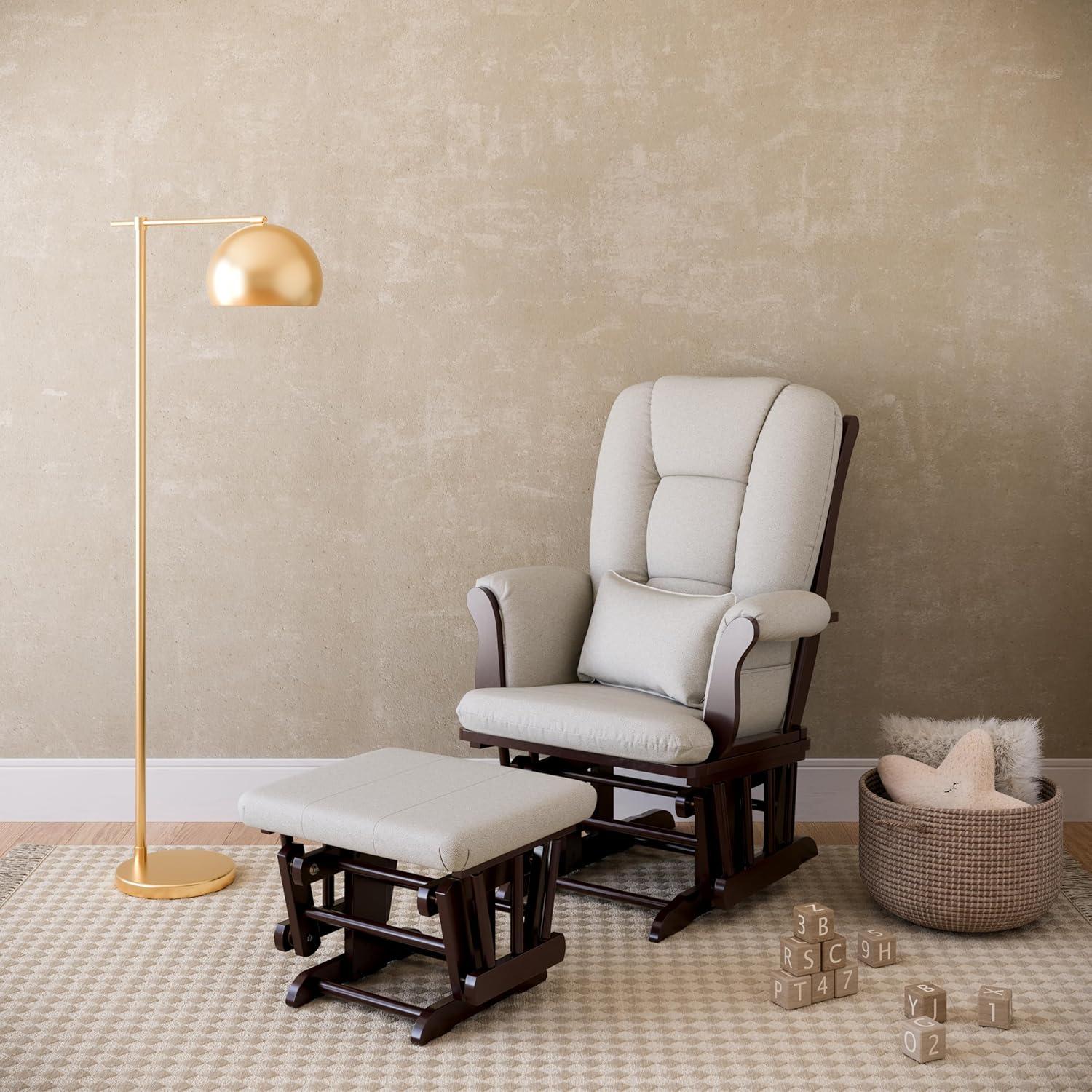 imageStorkcraft Tuscany Glider with Ottoman BlackGray GREENGUARD Gold Certified Bonus Lumbar Cushion Included Solid Wood Base Smooth Motion AwardWinning Nursery Rocking Chair Glider and OttomanEspresso WTaupe Swirl