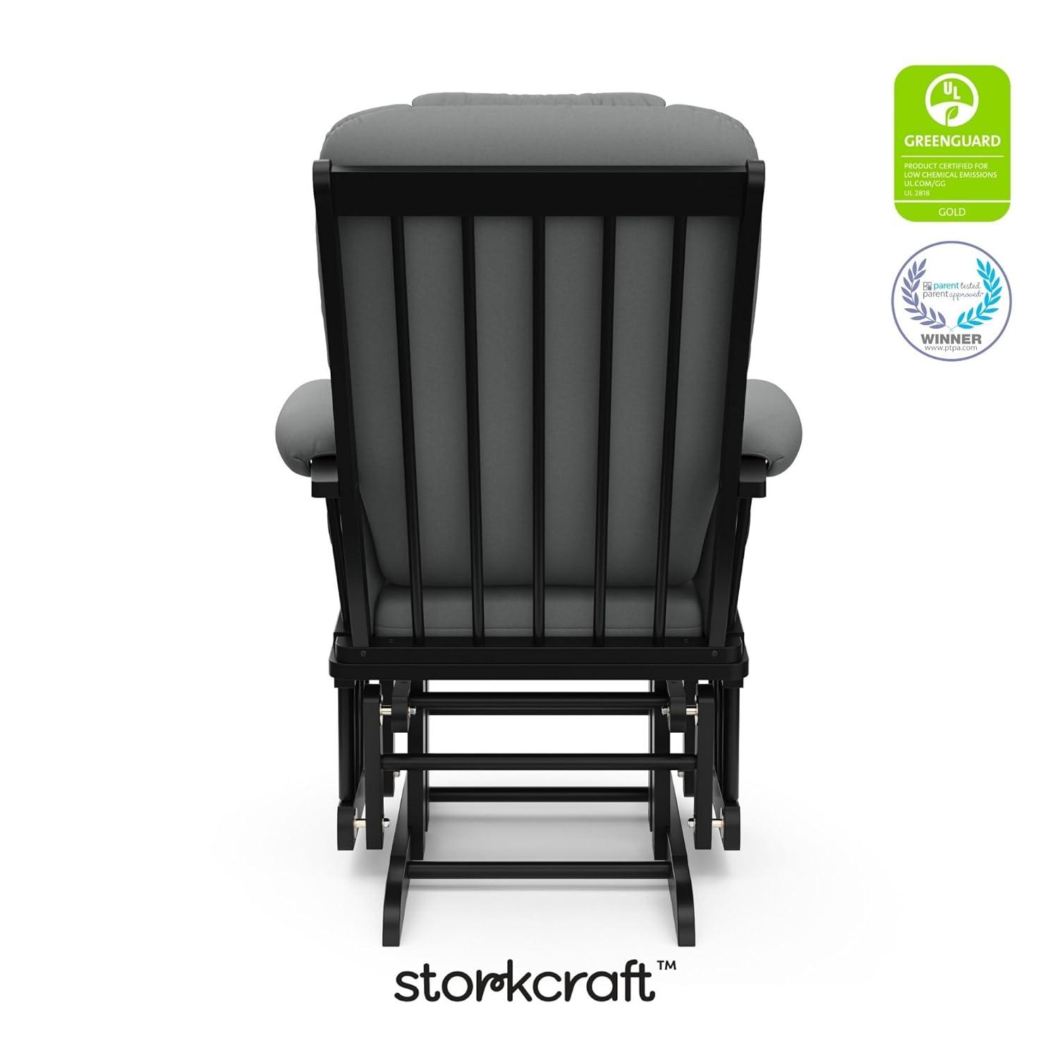 imageStorkcraft Tuscany Glider with Ottoman BlackGray GREENGUARD Gold Certified Bonus Lumbar Cushion Included Solid Wood Base Smooth Motion AwardWinning Nursery Rocking Chair Glider and OttomanBlackGray