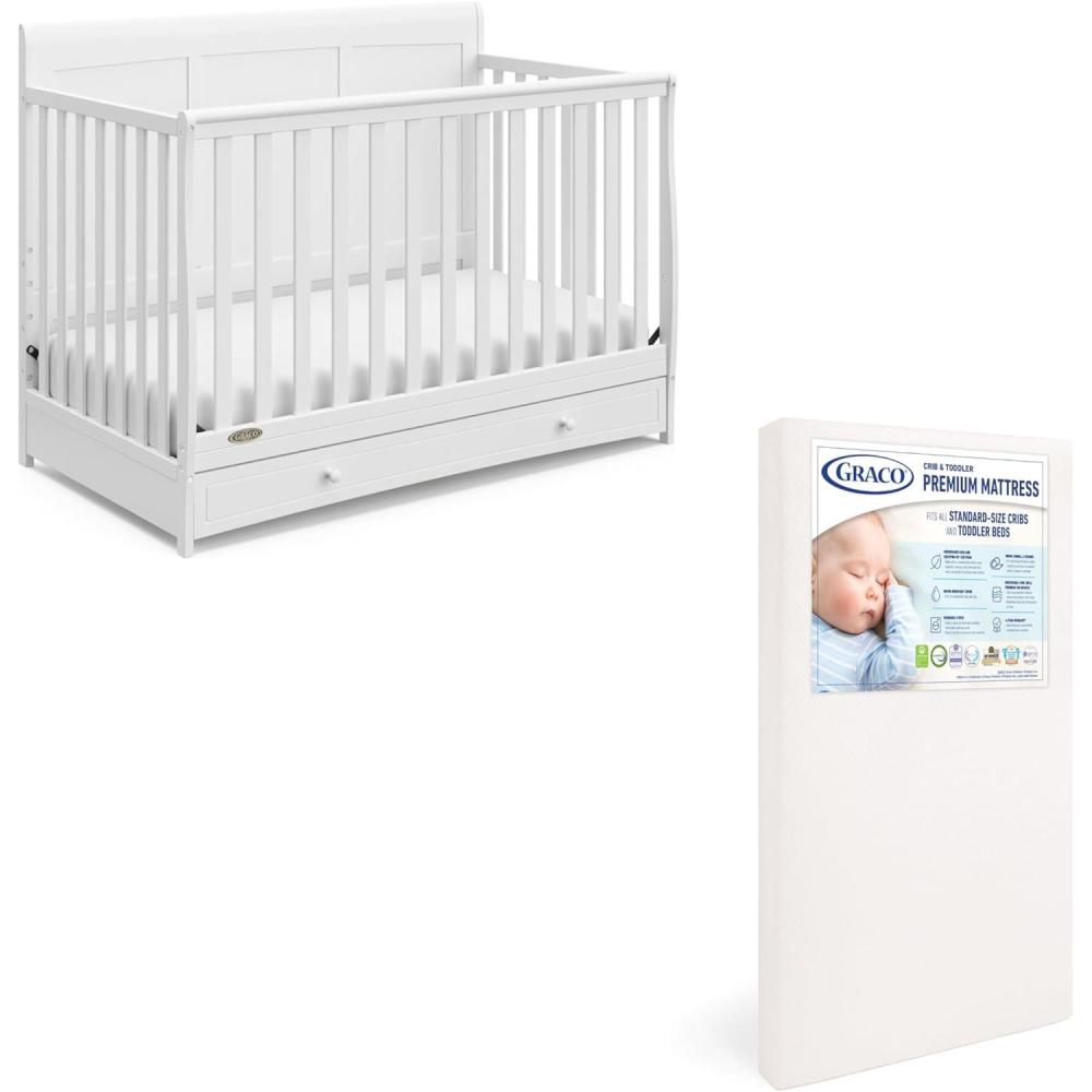 imageGraco Asheville 4in1 Convertible Crib wDrawerWhite ampamp Graco Premium Foam Crib ampamp Toddler MattressWhite
