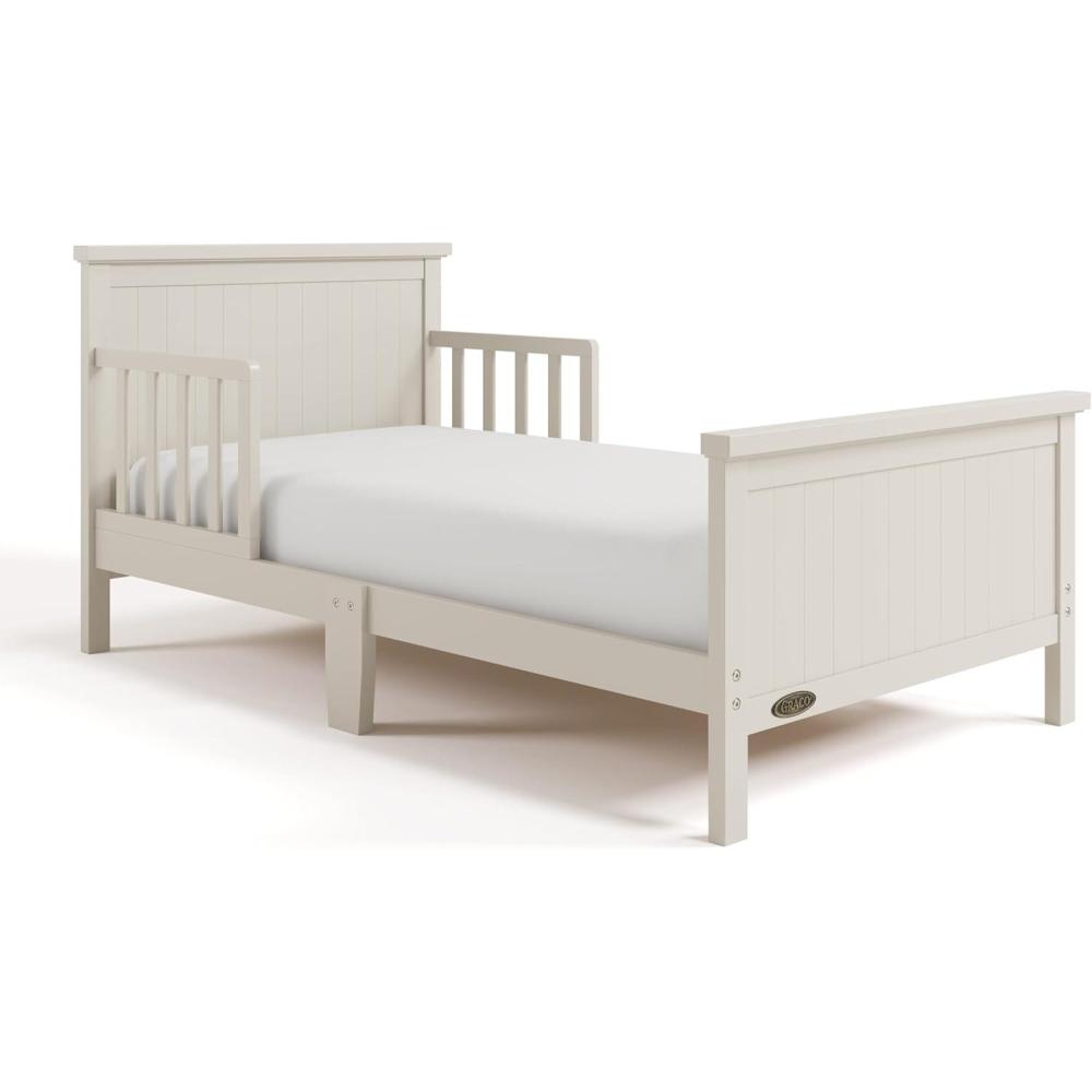 imageGraco Bailey Toddler Bed White GREENGUARD Gold Certified Fits Standard FullSize Crib ampamp Toddler Mattress Toddler Safety Guardrails Included Complete Design with Solid Headboard FootboardFrosted Oat