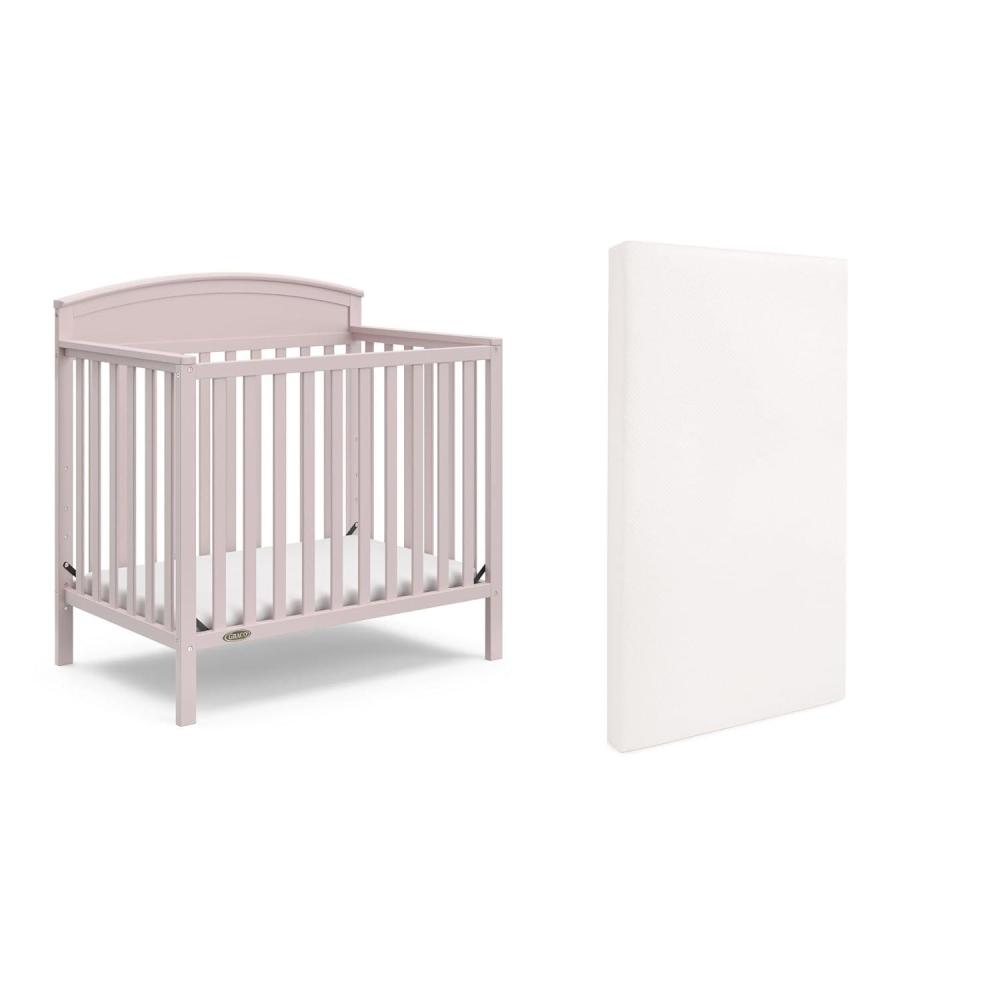 imageGraco Benton 4in1 Convertible Mini Crib with Bonus Crib Mattress White GREENGUARD Gold Certified 275Inch Mattress Included Baby Crib Converts to Twin Bed Ideal for Small SpacesBlush