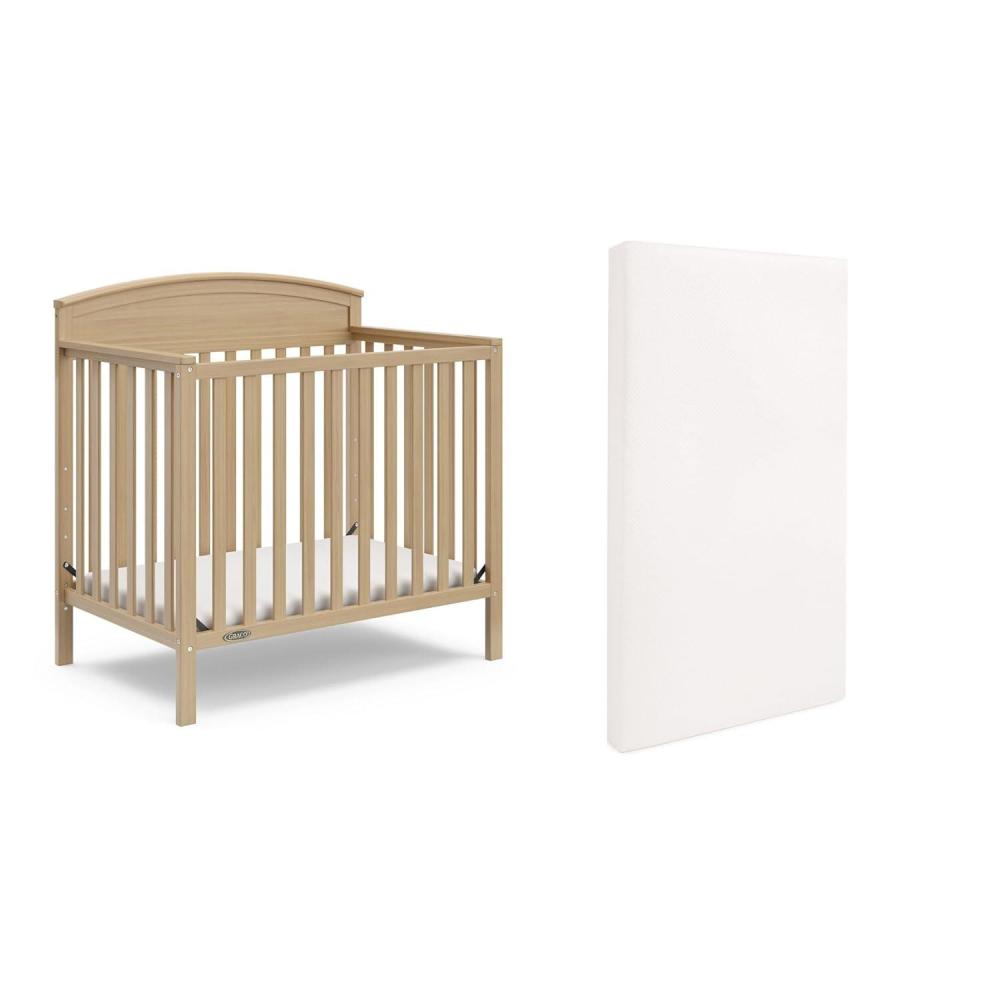 imageGraco Benton 4in1 Convertible Mini Crib with Bonus Crib Mattress White GREENGUARD Gold Certified 275Inch Mattress Included Baby Crib Converts to Twin Bed Ideal for Small SpacesDriftwood