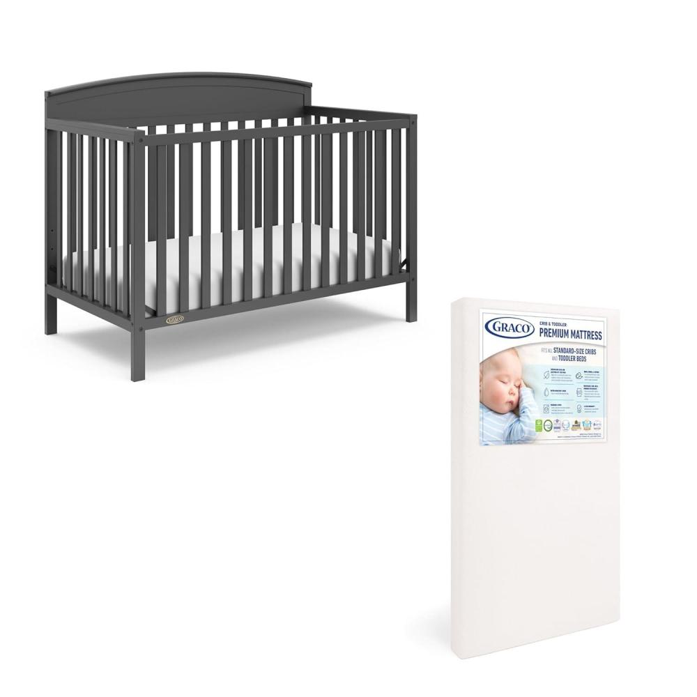 imageGraco Benton 5 in 1 Convertible Crib GREENGUARD Gold Certified with Premium Foam Crib and Toddler Mattress Included Pebble Gray Converts from Baby Crib to Toddler Bed Daybed and FullSize BedGrey