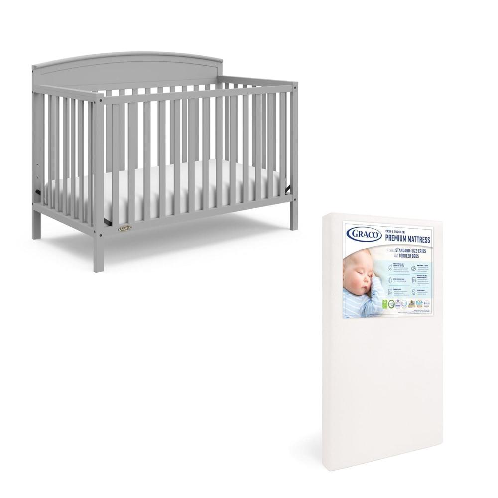 imageGraco Benton 5 in 1 Convertible Crib GREENGUARD Gold Certified with Premium Foam Crib and Toddler Mattress Included Pebble Gray Converts from Baby Crib to Toddler Bed Daybed and FullSize BedPebble Gray