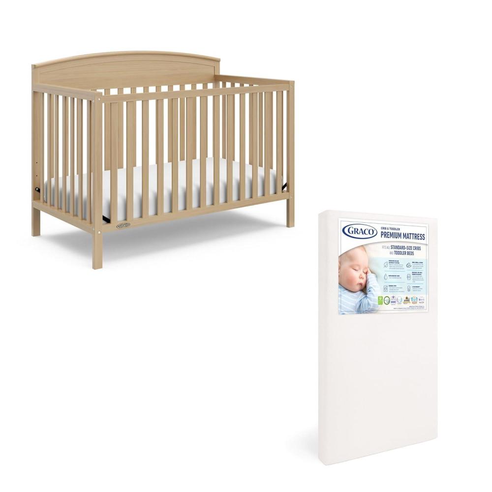 imageGraco Benton 5 in 1 Convertible Crib GREENGUARD Gold Certified with Premium Foam Crib and Toddler Mattress Included Pebble Gray Converts from Baby Crib to Toddler Bed Daybed and FullSize BedDriftwood