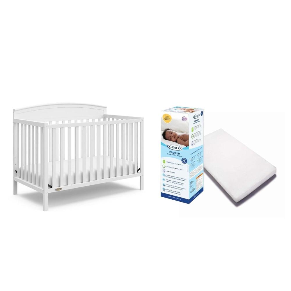 imageGraco Benton 5 in 1 Convertible Crib GREENGUARD Gold Certified with Premium Foam Crib and Toddler Mattress Included Pebble Gray Converts from Baby Crib to Toddler Bed Daybed and FullSize BedWhite