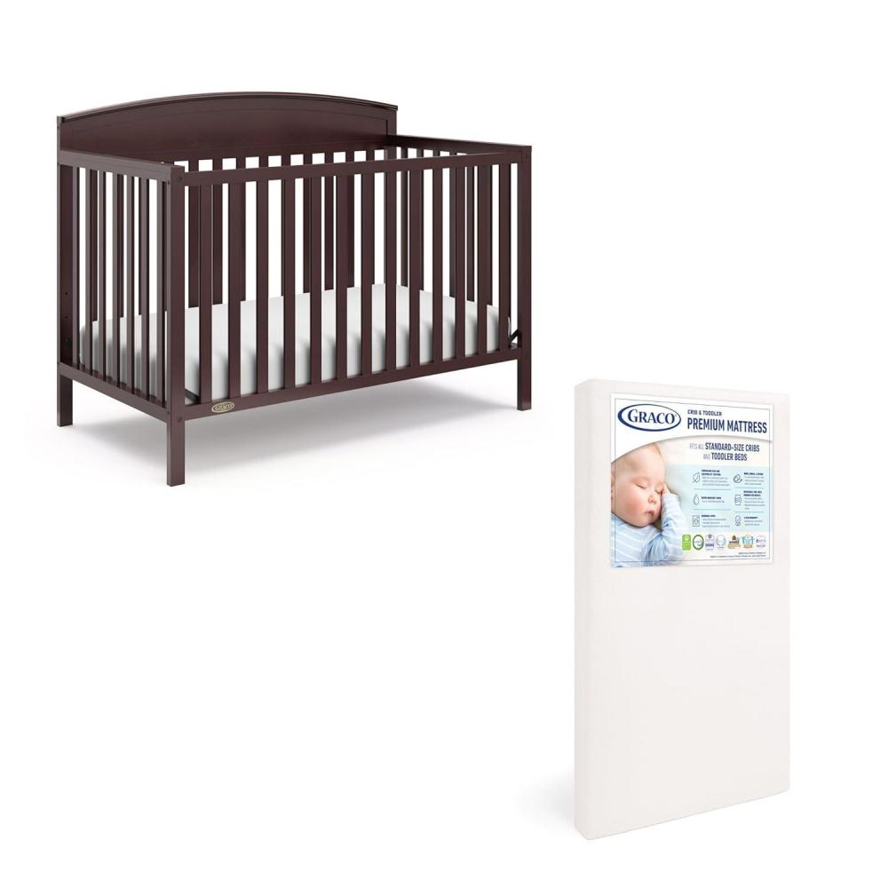 imageGraco Benton 5 in 1 Convertible Crib GREENGUARD Gold Certified with Premium Foam Crib and Toddler Mattress Included Pebble Gray Converts from Baby Crib to Toddler Bed Daybed and FullSize BedEspresso