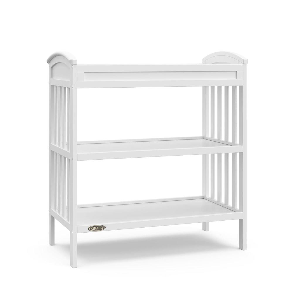 imageGraco Benton Changing Table with Bonus WaterResistant Changing Pad White GREENGUARD Gold Certified Includes Diaper Change Pad with Safety Strap 2 Open Storage Shelves for OrganizingWhite