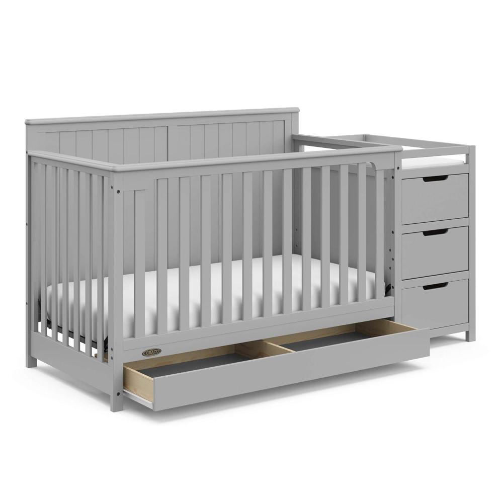 imageGraco Hadley 5in1 Convertible Crib with Drawer White GREENGUARD Gold Certified Crib with Drawer Combo FullSize Nursery Storage Drawer Converts to Toddler Bed DaybedPebble Gray