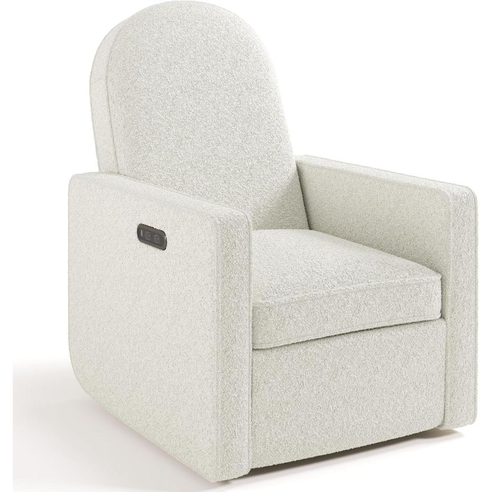 imageGraco Olivia SmallSpaces Premium Nursery Power Recliner Swivel Glider Dune Basketweave Smaller Profile for Smaller Rooms Upholstered Power Recliner Chair USB Charging Port Durable Metal BaseIvory Boucle