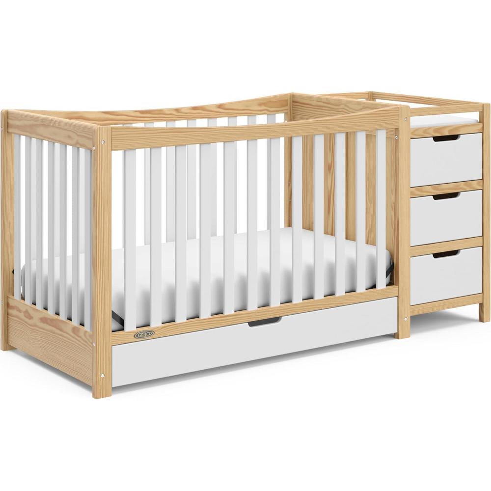 imageGraco Remi 4in1 Convertible Crib ampamp Changer White GREENGUARD Gold Certified Fits Standard Crib Mattress Converts to Toddler Bed and Full Bed 4 Adjustable Mattress HeightsWhite Natural