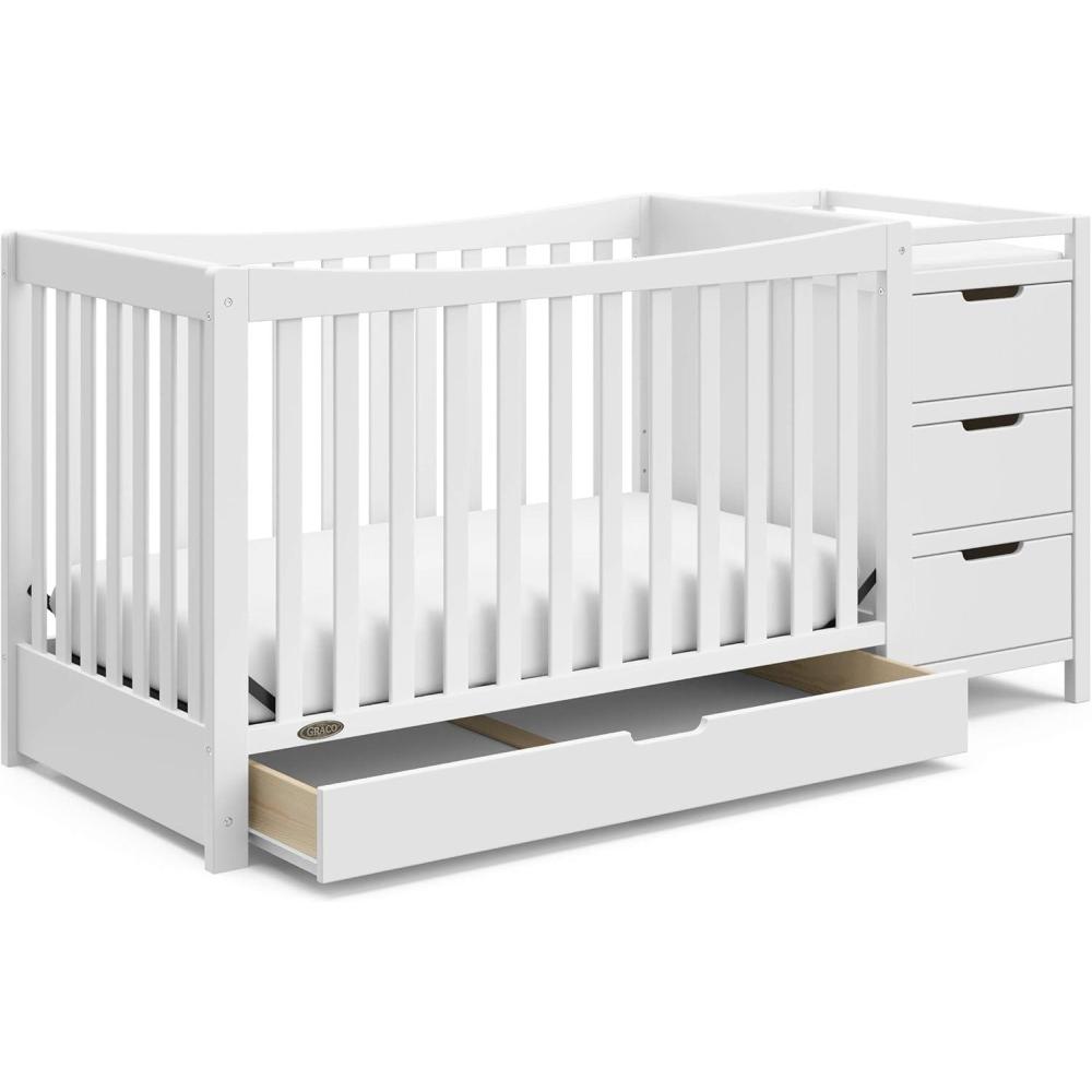 imageGraco Remi 4in1 Convertible Crib ampamp Changer White GREENGUARD Gold Certified Fits Standard Crib Mattress Converts to Toddler Bed and Full Bed 4 Adjustable Mattress HeightsWhite