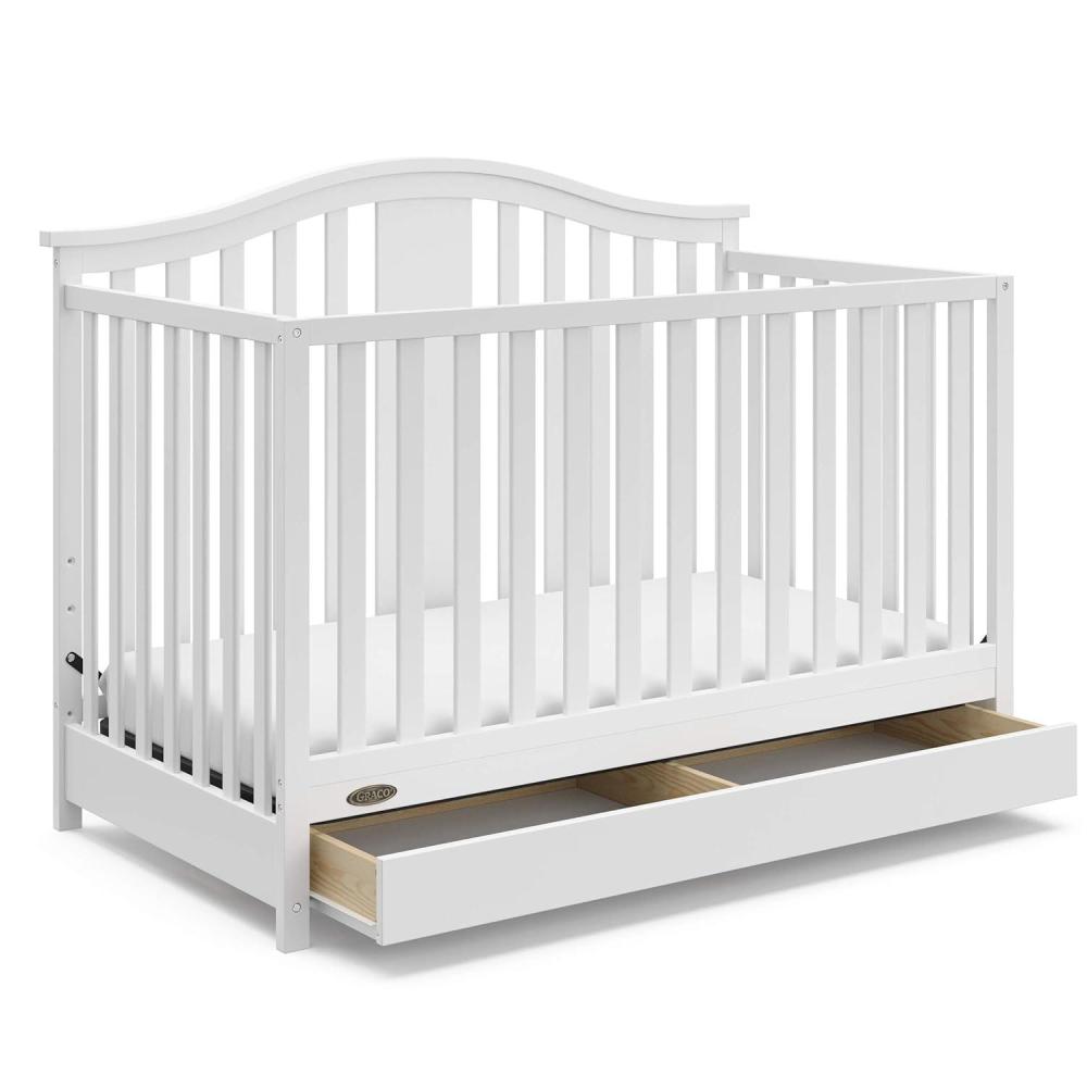 imageGraco Solano 4in1 Convertible Crib with Drawer Combo White GREENGUARD Gold Certified Includes FullSize Nursery Storage Drawer Converts to Toddler Bed and FullSize BedWhite