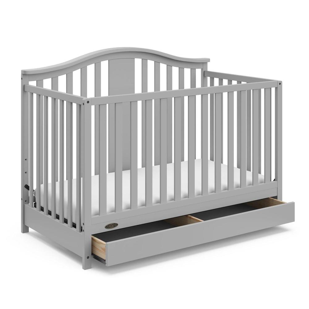imageGraco Solano 4in1 Convertible Crib with Drawer Combo White GREENGUARD Gold Certified Includes FullSize Nursery Storage Drawer Converts to Toddler Bed and FullSize BedPebble Gray