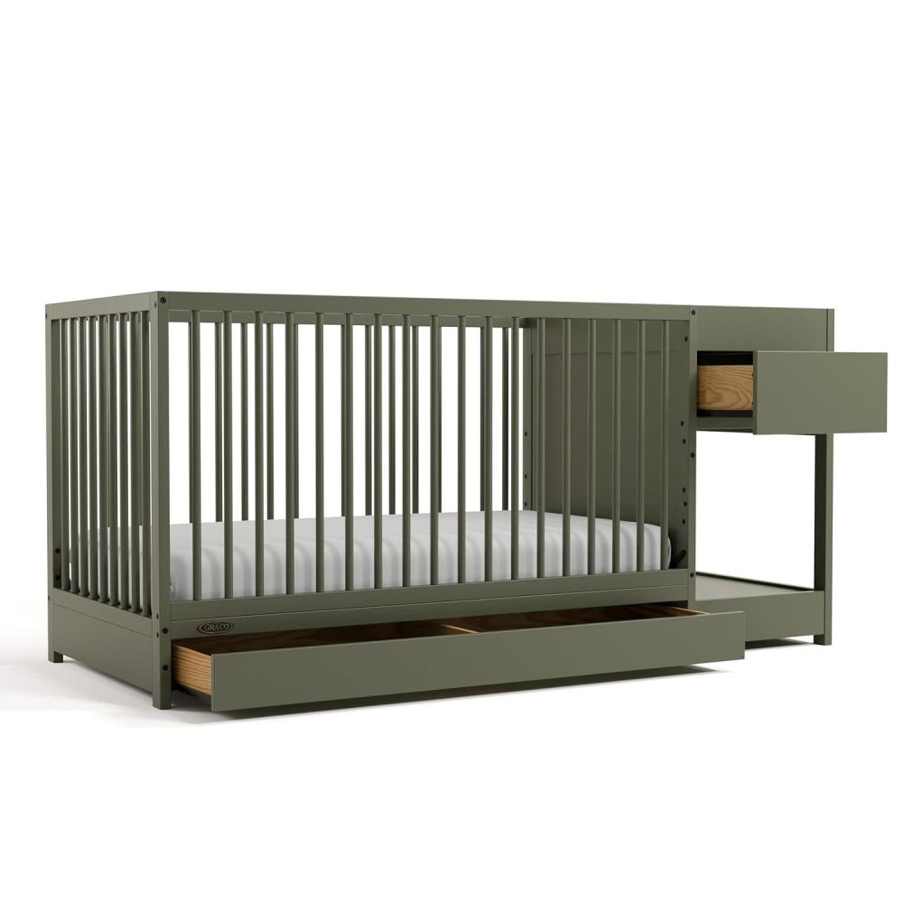 imageGraco Teddi 5in1 Convertible Crib ampamp Changer with Drawer Olive GREENGUARD Gold Certified Baby Crib Crafted from Wood Converts to Toddler Bed Daybed and FullSize BedOlive