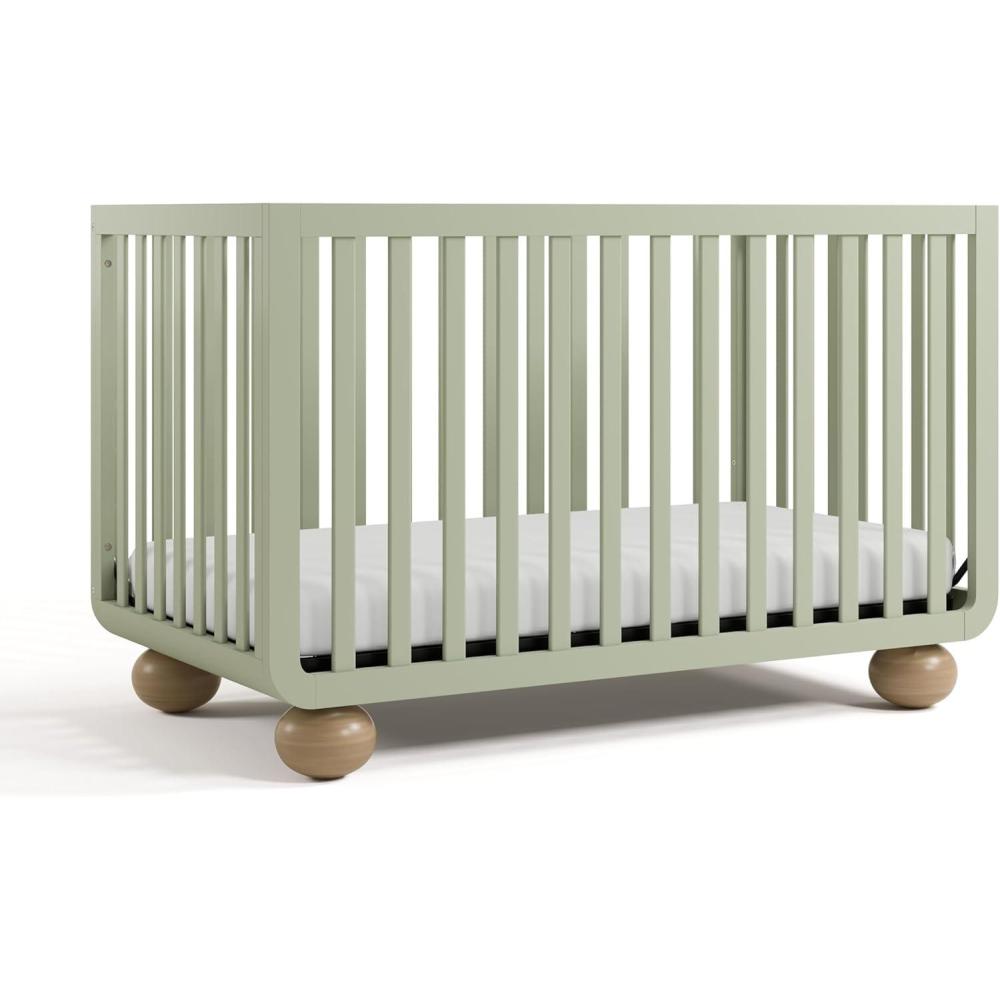 imageStorkcraft Amalfi 5in1 Convertible Crib with Toddler Guardrail Frosted Oat ampamp Driftwood GREENGUARD Gold Certified Toddler Bed Conversion Kit Included Fits Crib Mattress Converts to Full BedSage and Driftwood