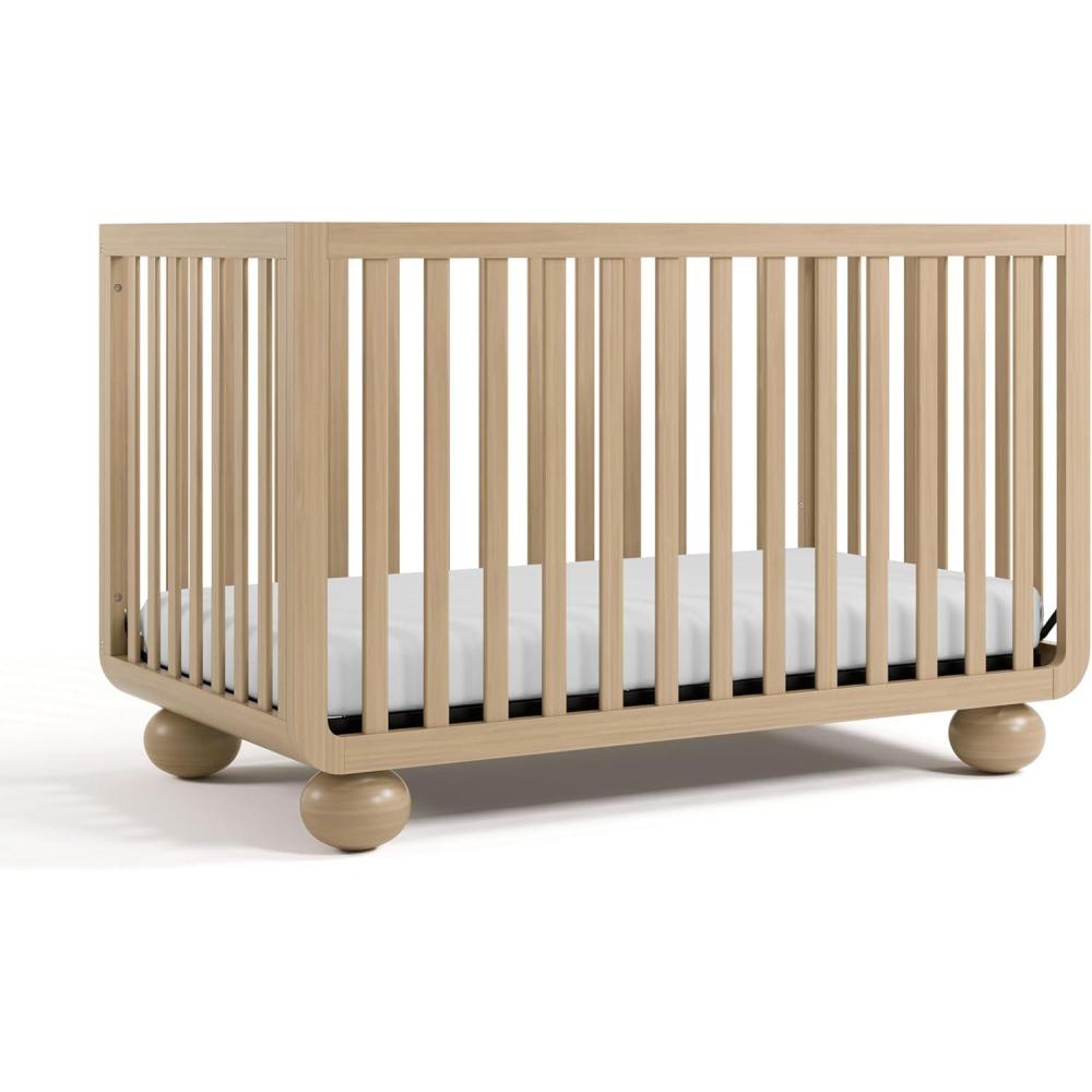 imageStorkcraft Amalfi 5in1 Convertible Crib with Toddler Guardrail Frosted Oat ampamp Driftwood GREENGUARD Gold Certified Toddler Bed Conversion Kit Included Fits Crib Mattress Converts to Full BedDriftwood