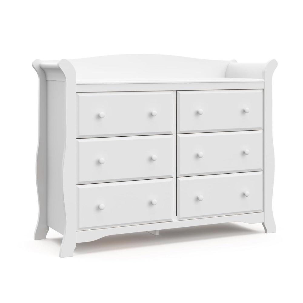 imageStorkcraft Avalon 6 Drawer Double Dresser White Dresser for Kids Bedroom Nursery Dresser Organizer Chest of Drawers for Bedroom with 6 Drawers Classic Design for Childrens BedroomWhite