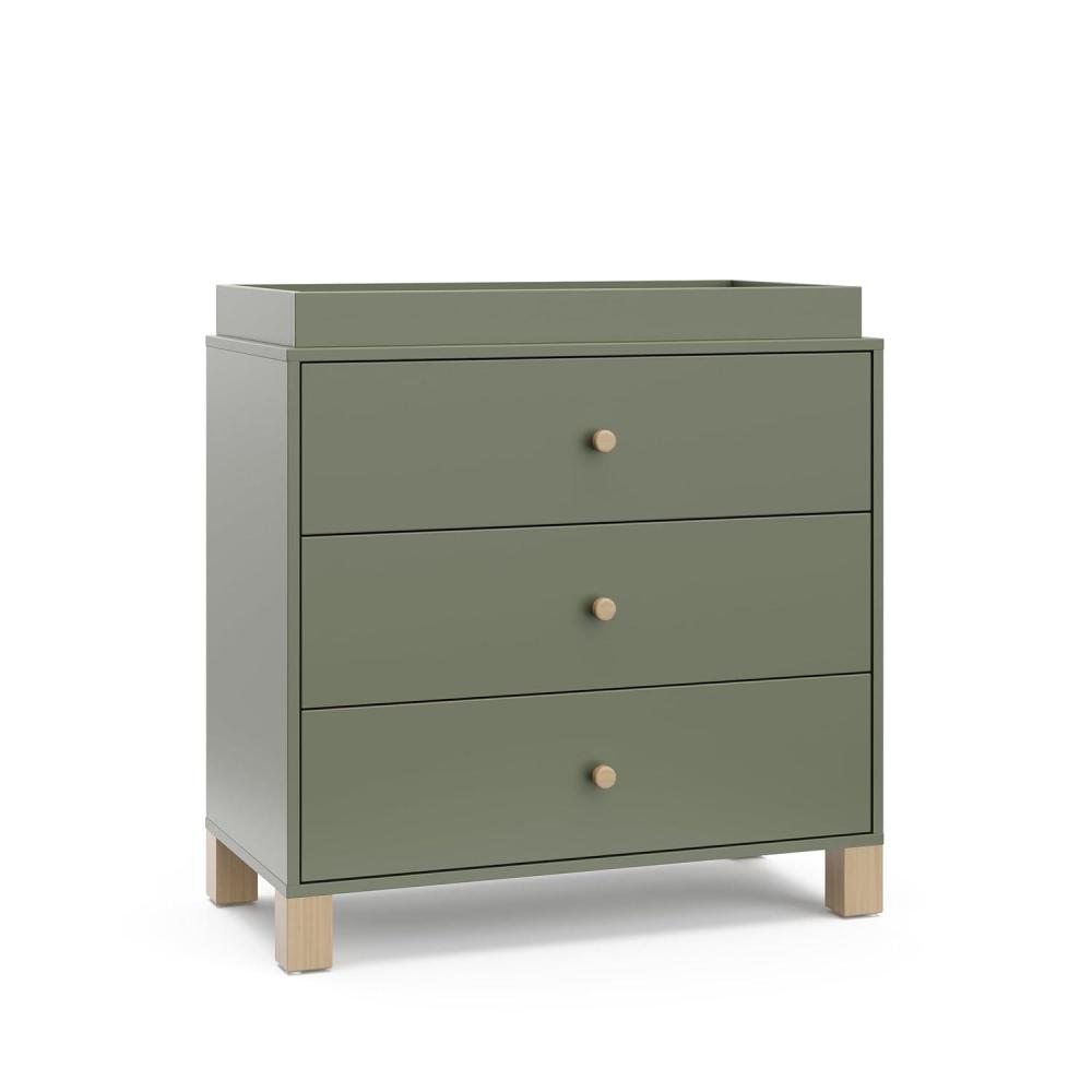 imageStorkcraft California 3Drawer Chest with Removable Changing Topper Olive with Driftwood GREENGUARD Gold Certified Interlocking Drawer System PreInstalled Tracks Easy AssemblyOlive With Driftwood