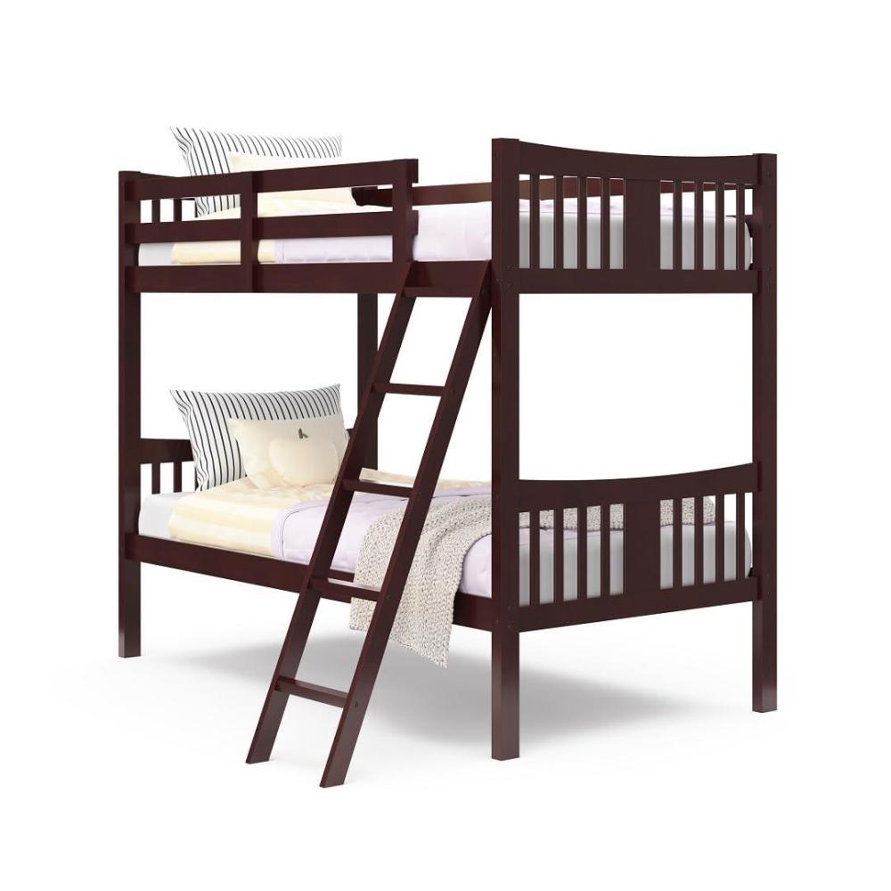 imageStorkcraft Caribou Bunk Bed Twin Over Twin Bunk Bed White GREENGUARD Gold Certified Twin Bunk Beds for Kids Converts to 2 Individual Twin Beds Bunk Beds for KidsEspresso