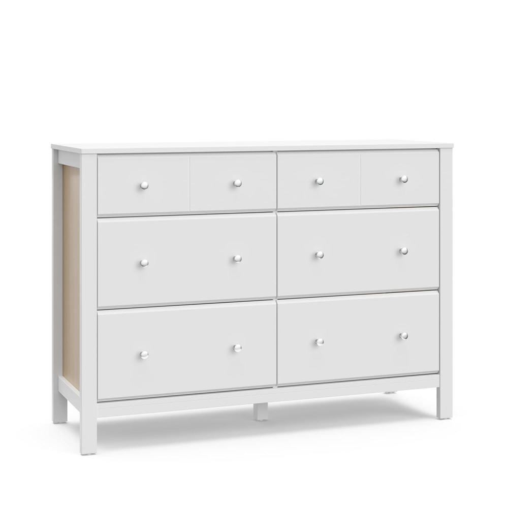 imageStorkcraft Horizon 6 Drawer Dresser Driftwood GREENGUARD Gold Certified Dresser for Nursery ampamp Kids Room Modern Storage with Interlocking Drawer SystemWhite With Driftwood