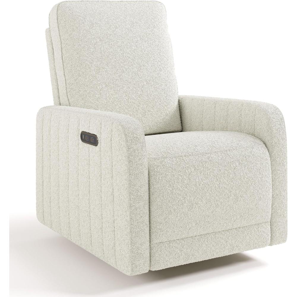 imageStorkcraft Kyoto Deluxe ExtraWide Power Recliner Swivel Glider Ivory Boucle Premium Electronic Power Recliner for Nursery Includes DualUSB Charging Port Extra Wide Glider Rocking ChairIvory Boucle