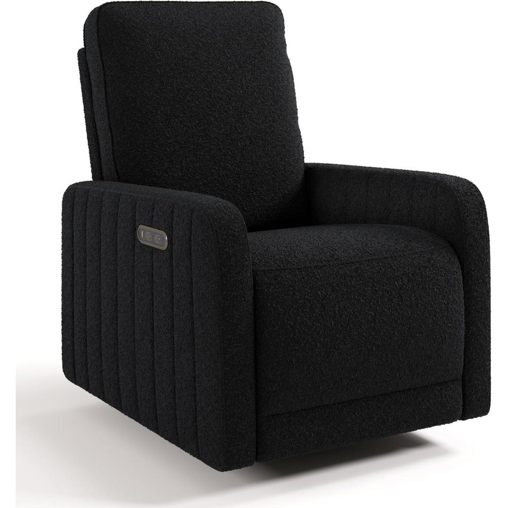 imageStorkcraft Kyoto Deluxe ExtraWide Power Recliner Swivel Glider Ivory Boucle Premium Electronic Power Recliner for Nursery Includes DualUSB Charging Port Extra Wide Glider Rocking ChairBlack Boucle
