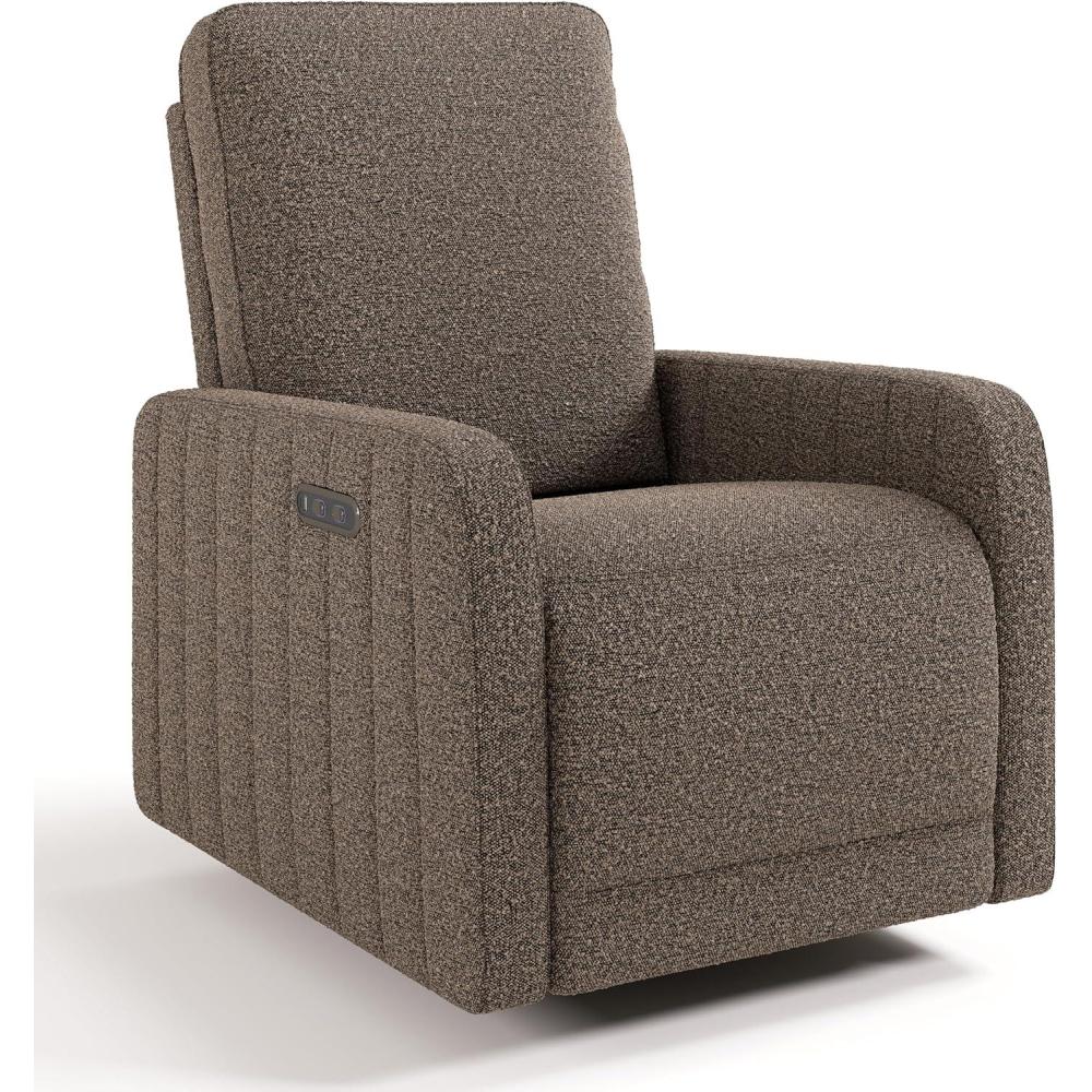 imageStorkcraft Kyoto Deluxe ExtraWide Power Recliner Swivel Glider Ivory Boucle Premium Electronic Power Recliner for Nursery Includes DualUSB Charging Port Extra Wide Glider Rocking ChairMountain Brown Boucle