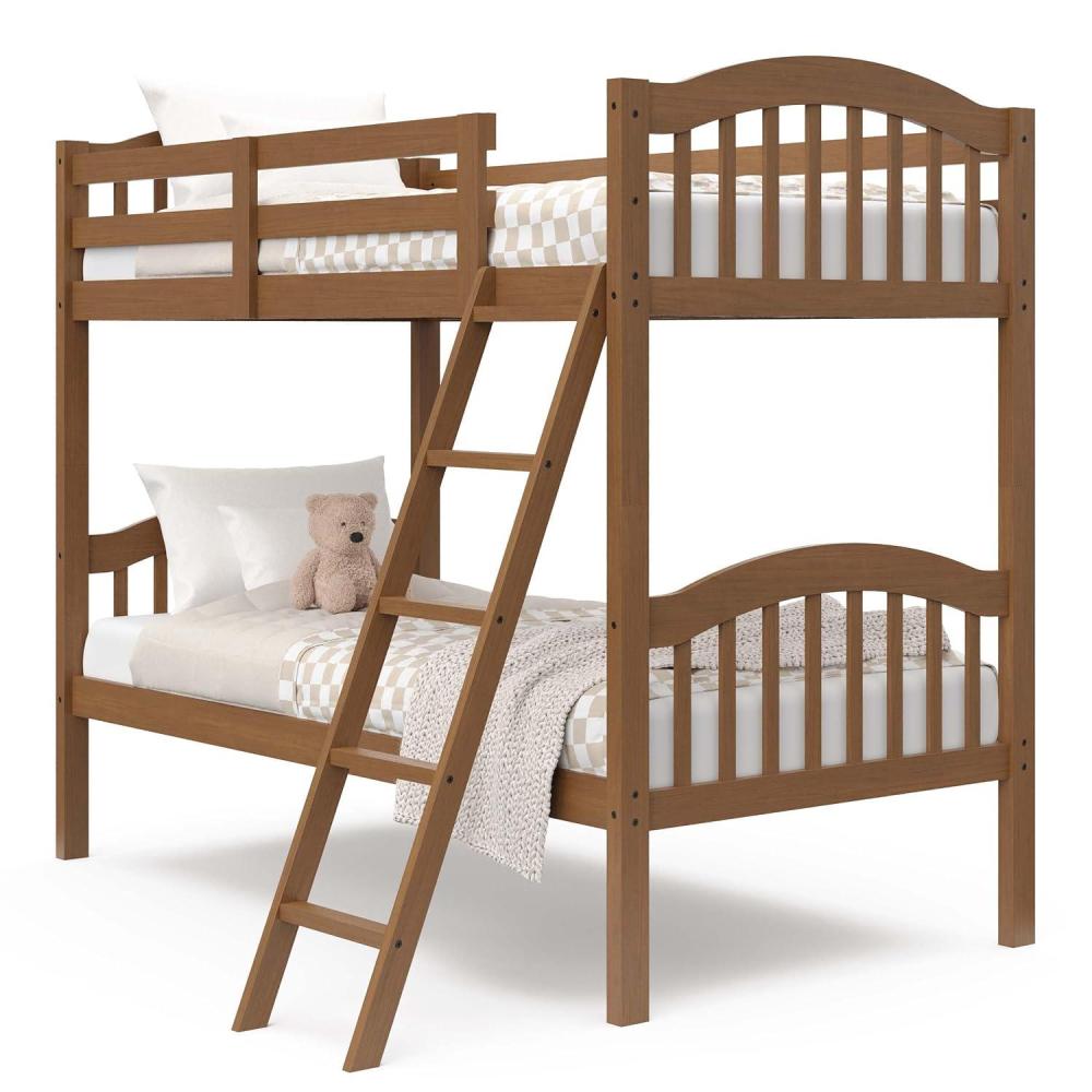 imageStorkcraft Long Horn TwinOverTwin Bunk Bed White GREENGUARD Gold Certified Converts to Two Twin Beds Wood Bunk Bed for Kids BedroomHazelnut
