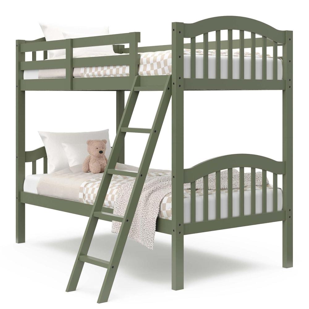 imageStorkcraft Long Horn TwinOverTwin Bunk Bed White GREENGUARD Gold Certified Converts to Two Twin Beds Wood Bunk Bed for Kids BedroomOlive