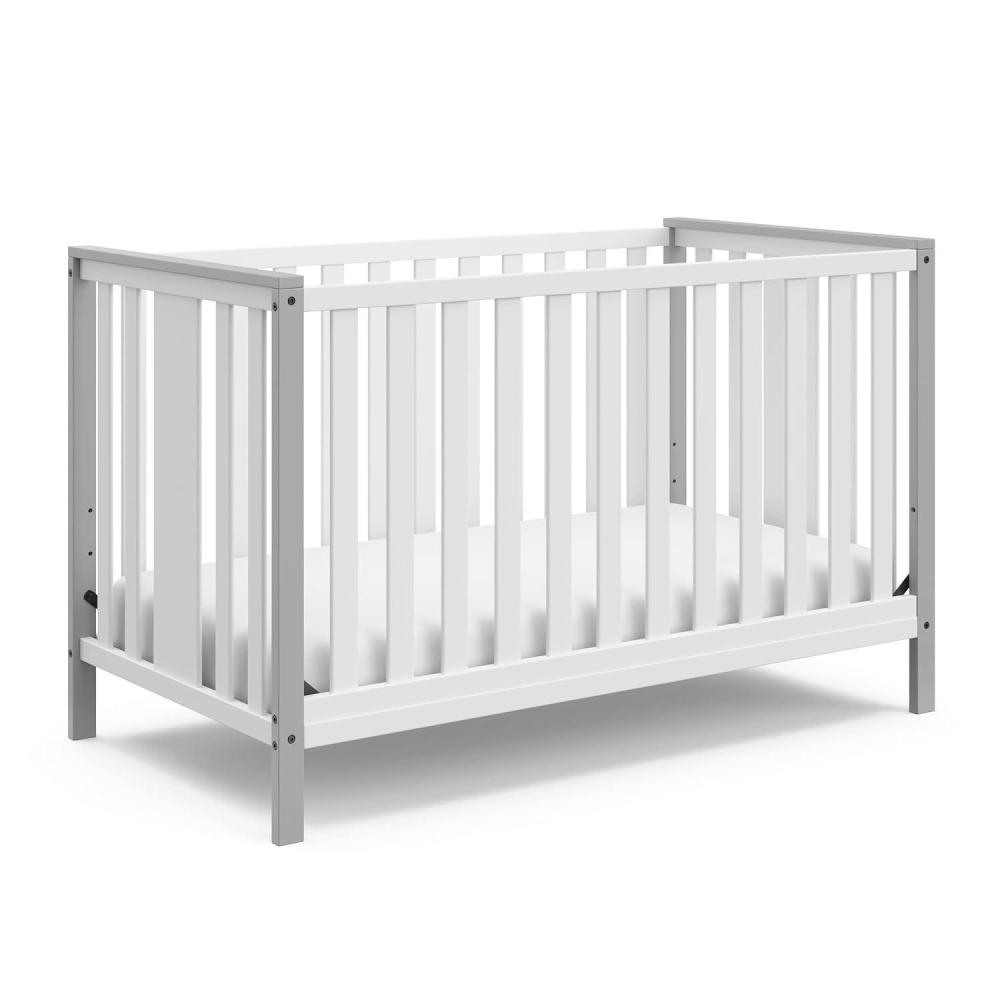 imageStorkcraft Modern Pacific 4in1 Convertible Crib White with Vintage Driftwood GREENGUARD Gold Certified Converts from Baby Crib to Toddler Bed and FullSize Bed Adjustable Mattress Support BaseWhitePebble Gray