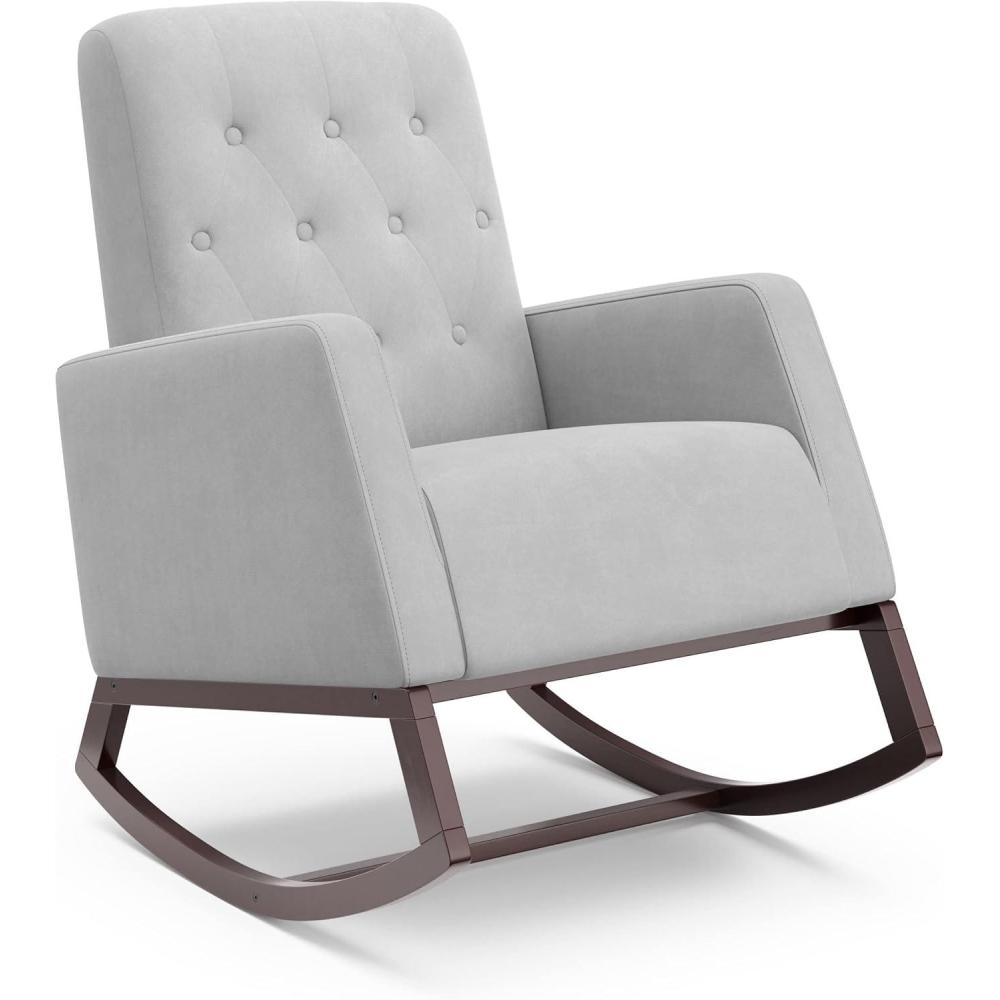 imageStorkcraft Northern Lights Premium Upholstered Nursery Rocking Chair Ivory with Natural Stylish ampamp Supportive Nursery Chair with Natural Wood Rocker Base Premium Button Tufting for Classic StyleEspressoSteel