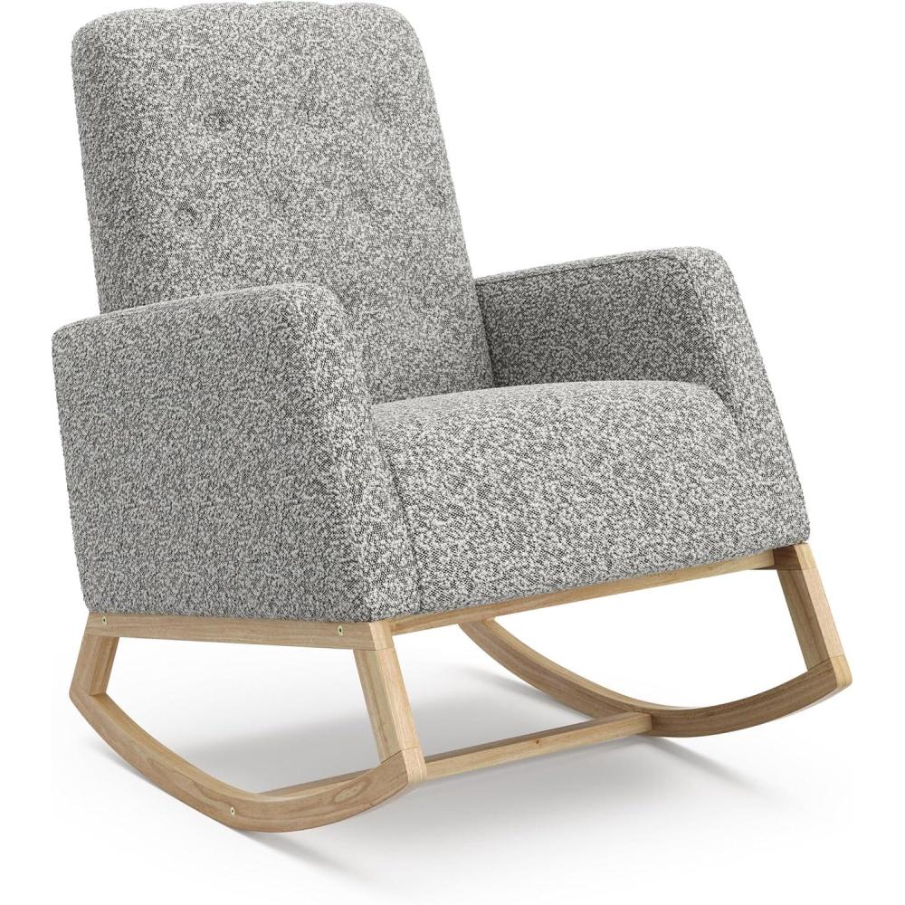 imageStorkcraft Northern Lights Premium Upholstered Nursery Rocking Chair Ivory with Natural Stylish ampamp Supportive Nursery Chair with Natural Wood Rocker Base Premium Button Tufting for Classic StyleNaturalSaltpepper Boucle
