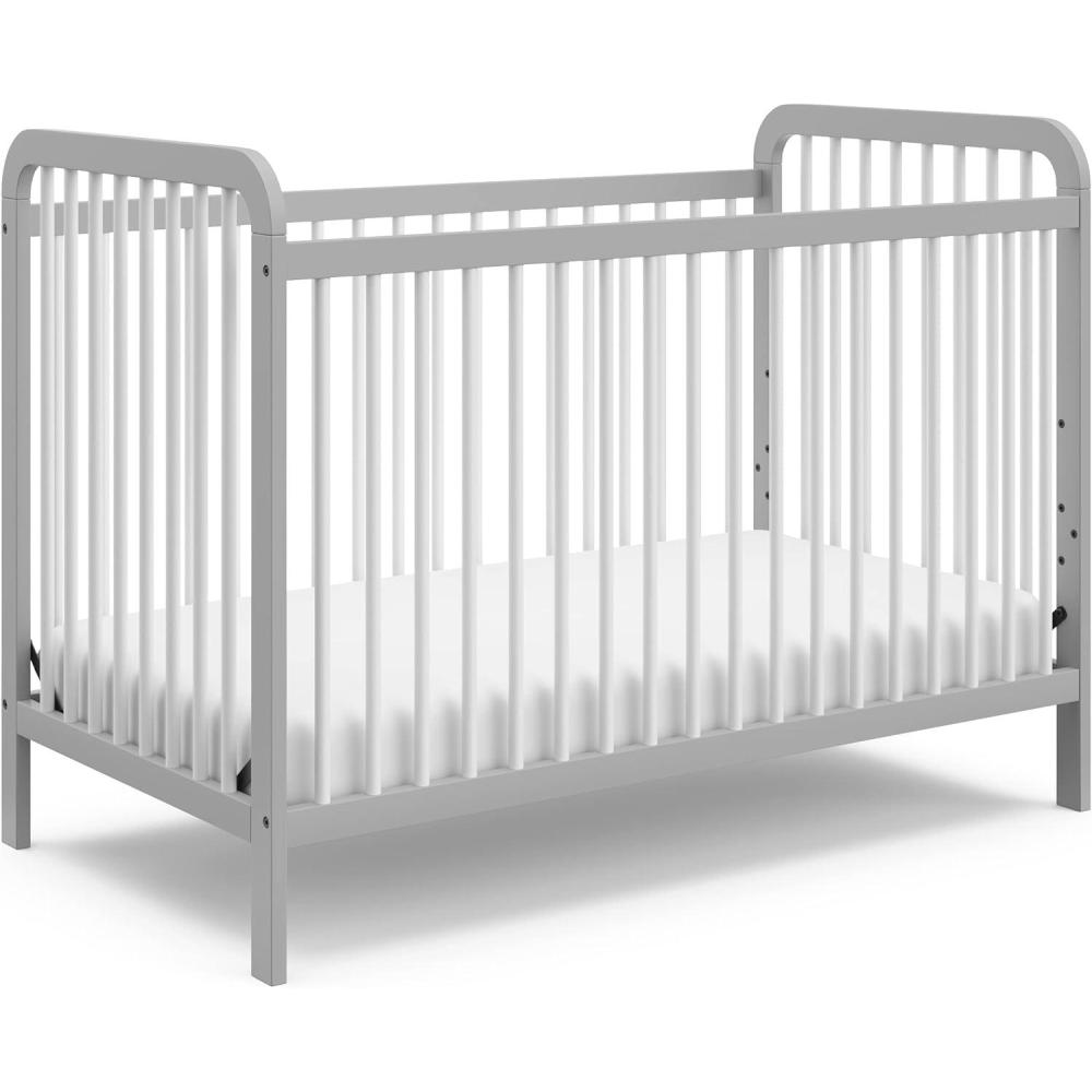 imageStorkcraft Pasadena 3in1 Convertible Crib White GREENGUARD Gold Certified Converts to Daybed and Toddler Bed Fits Standard FullSize Crib Mattress Adjustable Mattress HeightPebble Gray With White