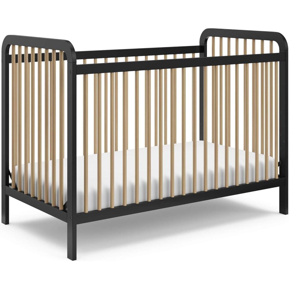 imageStorkcraft Pasadena 3in1 Convertible Crib White GREENGUARD Gold Certified Converts to Daybed and Toddler Bed Fits Standard FullSize Crib Mattress Adjustable Mattress HeightBlack With Driftwood