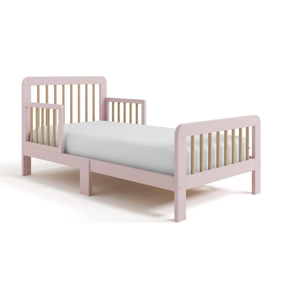 imageStorkcraft Pasadena Toddler Bed White with Driftwood GREENGUARD Gold Certified Fits Standard FullSize Crib ampamp Toddler Mattress Toddler Safety Guardrails Included Complete Design with FootboardBlush Driftwood