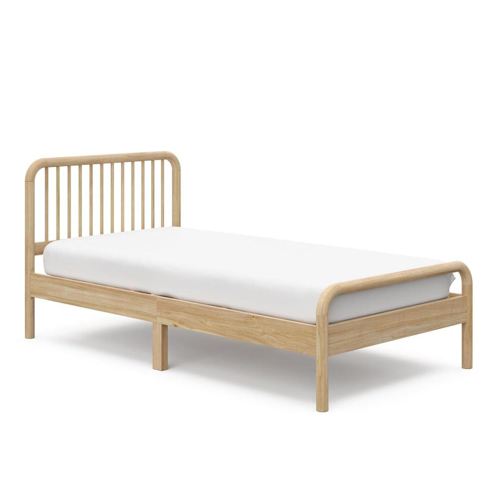 imageStorkcraft Porto King Bed Frame Hazelnut GREENGUARD Gold Certified Sleek and Elegant Design Solid Hardwood and Composites Easy to Assemble EasytoMatch Style for Kids Teens and AdultsNatural