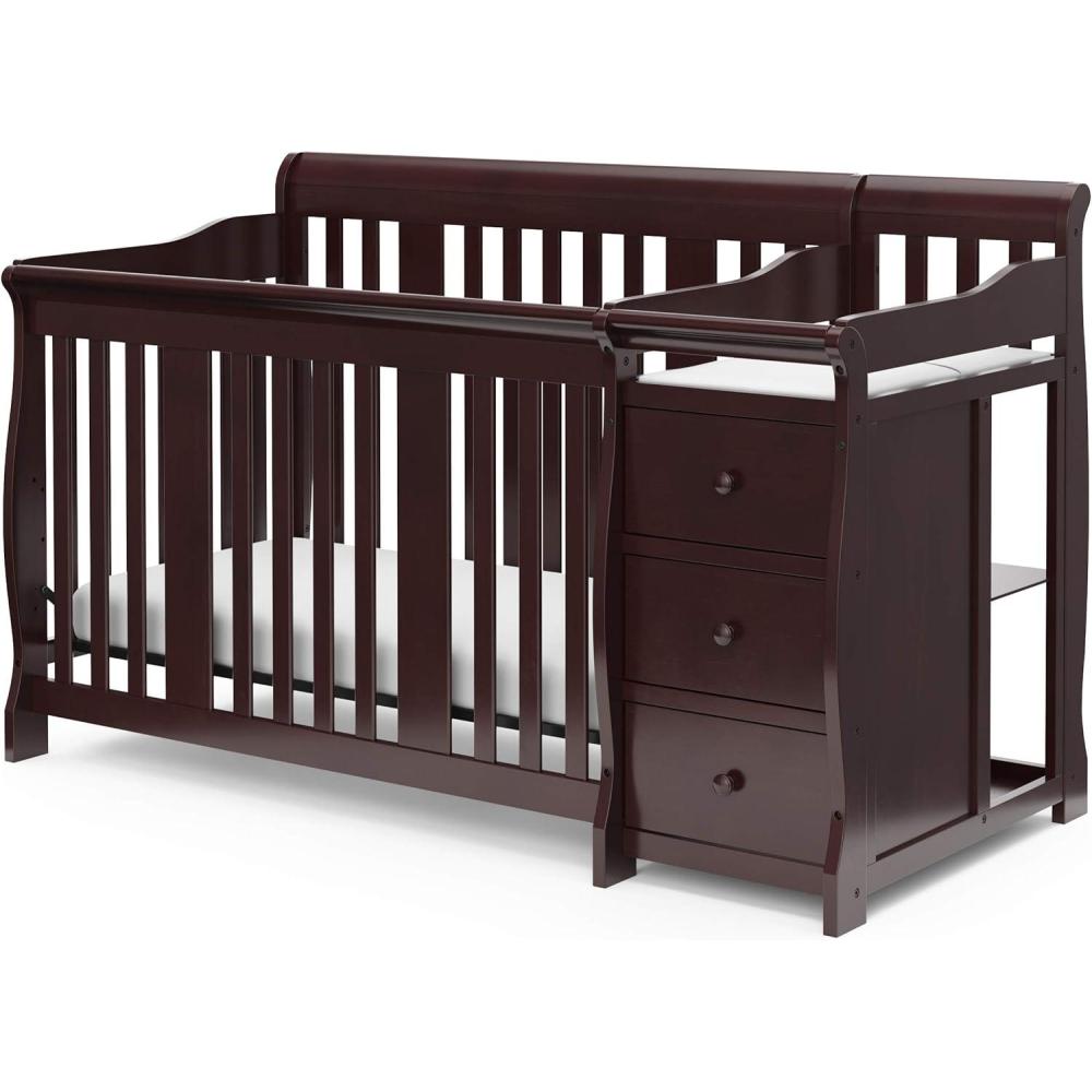 imageStorkcraft Portofino 5in1 Convertible Crib ampamp Changer White GREENGUARD Gold Certified Fits Standard Crib Mattress Converts to Toddler Bed and Full Bed 4 Adjustable Mattress HeightsEspresso