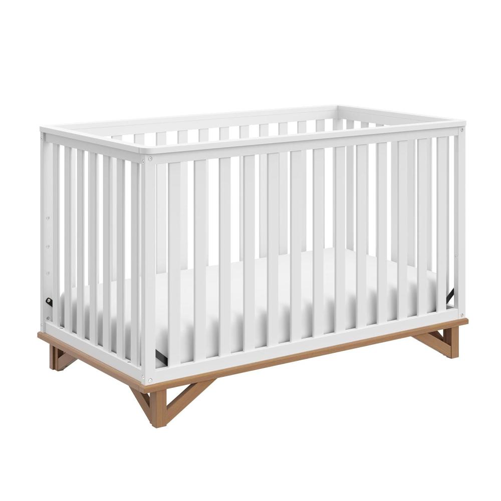 imageStorkcraft Santa Monica 5in1 Convertible Crib White with Vintage Driftwood GREENGUARD Gold Certified Modern Design TwoTone Baby Crib Converts to Toddler Bed Daybed and FullSize BedWhiteVintage Driftwood