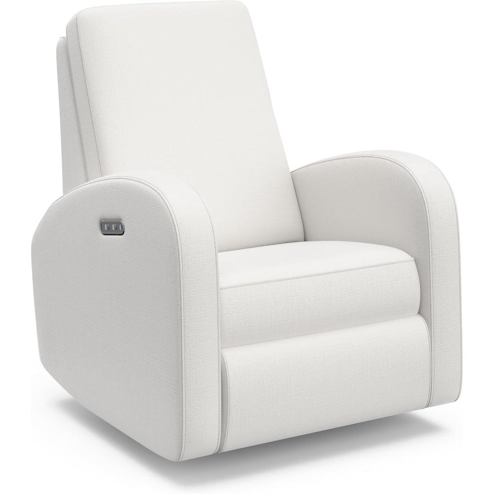 imageStorkcraft Santa Monica Power Recliner Swivel Glider Ivory Basketweave Effortless Electronic Power Recline USBA ampamp USBC ChargerIvory Basketweave