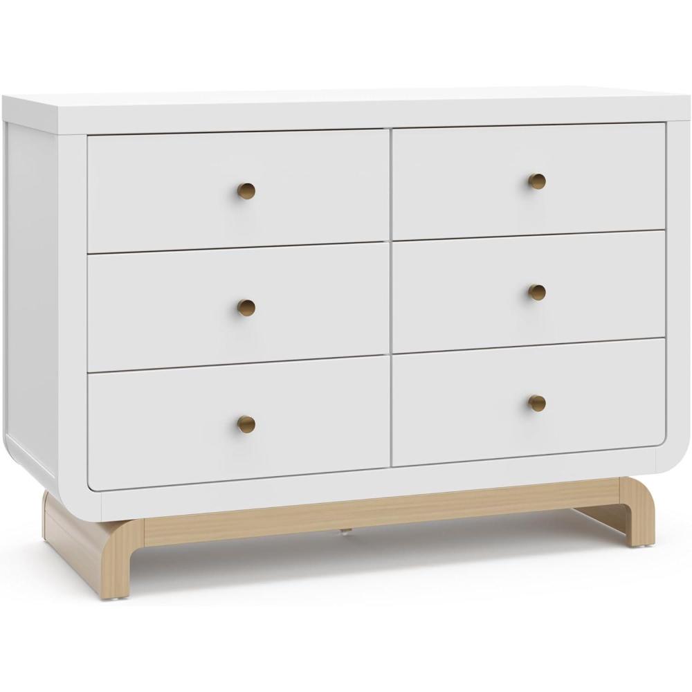 imageStorkcraft Santorini 2 Drawer Nightstand White ampamp Driftwood GREENGUARD Gold Certified Nightstand for Kids Bedroom Premium Wood with Curved Base Champagne Metal KnobsWhite Driftwood