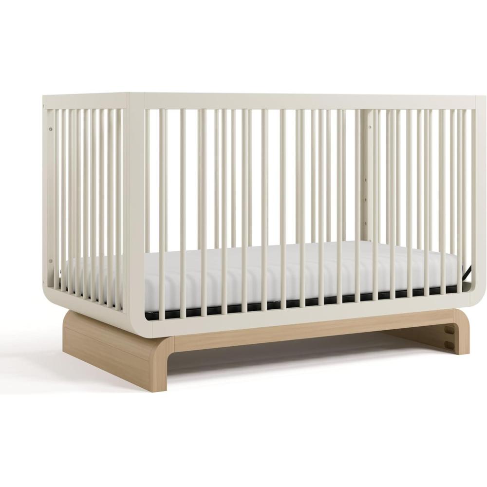 imageStorkcraft Santorini Deluxe 3in1 Convertible Bassinet Frosted Oat with Driftwood GREENGUARD Gold Certified Wood Baby Bassinet Includes WaterResistant Mattress Converts to Toy Box and BookcaseFrosted Oat With Driftwood