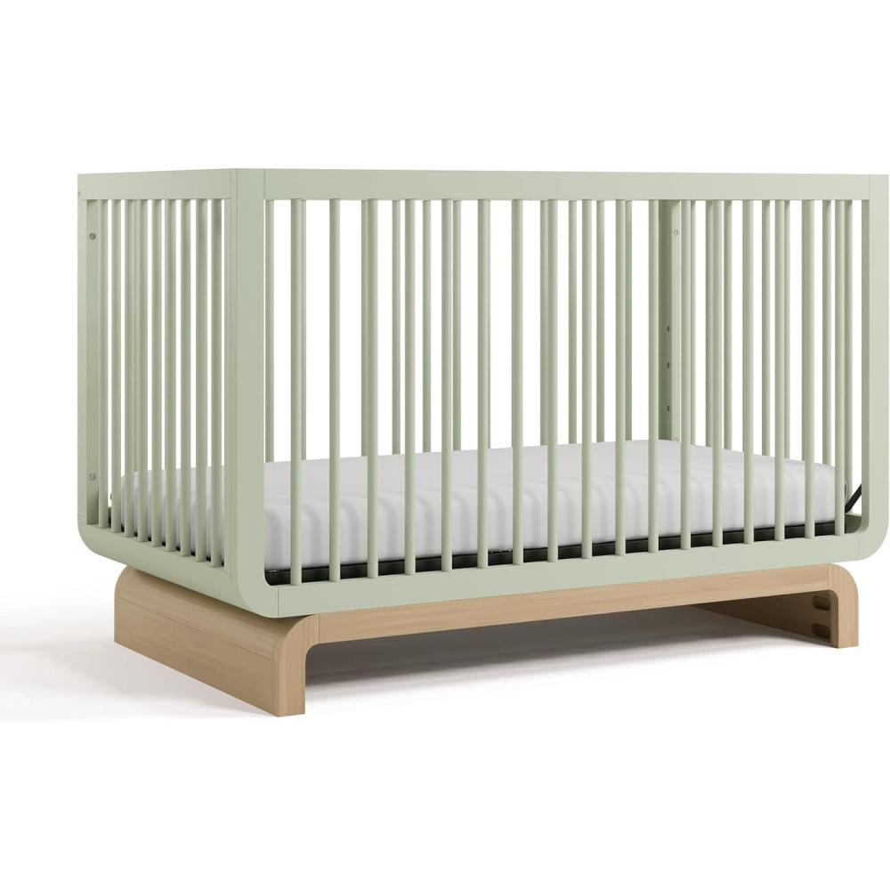 imageStorkcraft Santorini Deluxe 3in1 Convertible Bassinet Frosted Oat with Driftwood GREENGUARD Gold Certified Wood Baby Bassinet Includes WaterResistant Mattress Converts to Toy Box and BookcaseSage With Driftwood