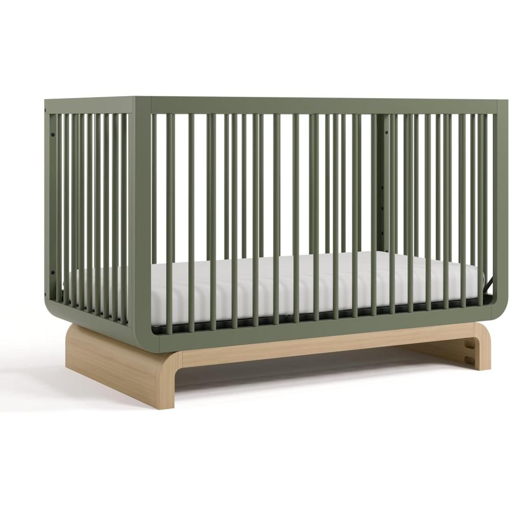 imageStorkcraft Santorini Deluxe 3in1 Convertible Bassinet Frosted Oat with Driftwood GREENGUARD Gold Certified Wood Baby Bassinet Includes WaterResistant Mattress Converts to Toy Box and BookcaseOlive With Driftwood