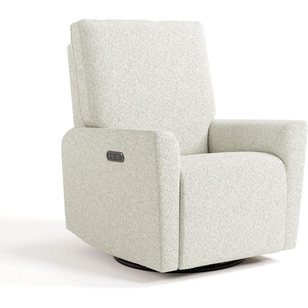 imageStorkcraft Santorini Deluxe Power Recliner Swivel Glider Ivory Basketweave Premium Electronic Power Recliner for Nursery Includes DualUSB Charging Port for USBA ampamp USBC Glider Rocking ChairIvory Boucle
