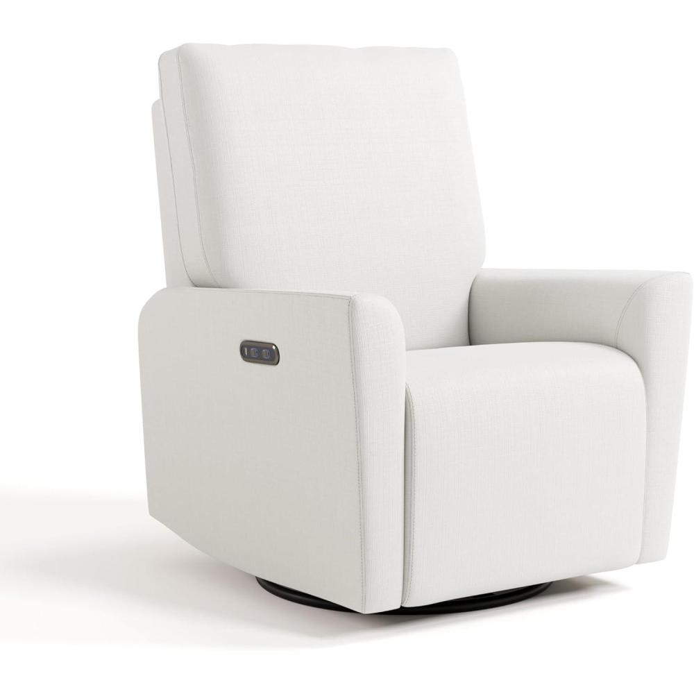imageStorkcraft Santorini Deluxe Power Recliner Swivel Glider Ivory Basketweave Premium Electronic Power Recliner for Nursery Includes DualUSB Charging Port for USBA ampamp USBC Glider Rocking ChairIvory Basketweave