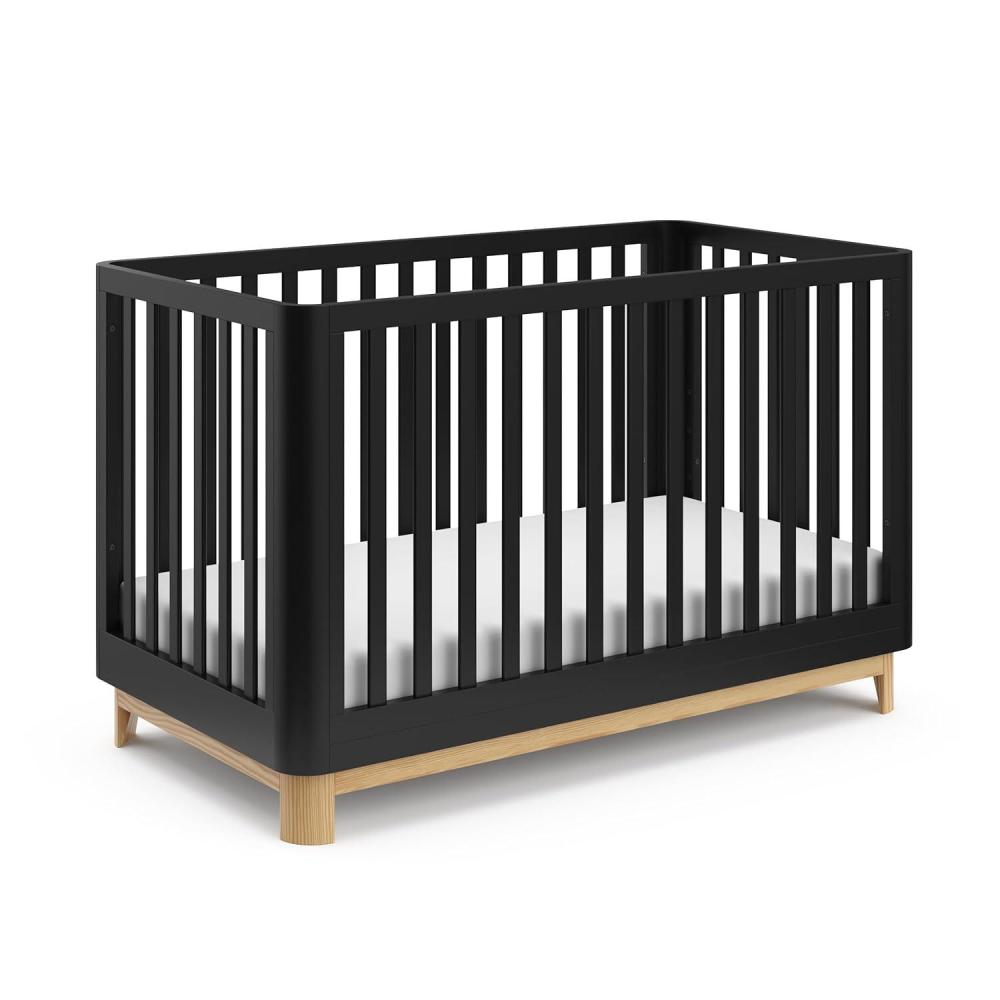 imageStorkcraft Santos Convertible Crib Olive ampamp Natural GREENGUARD Gold Certified Fits Standard Crib Mattress Converts to Toddler Bed and Daybed 4 Adjustable Mattress Heights Rounded EdgesBlack With Natural