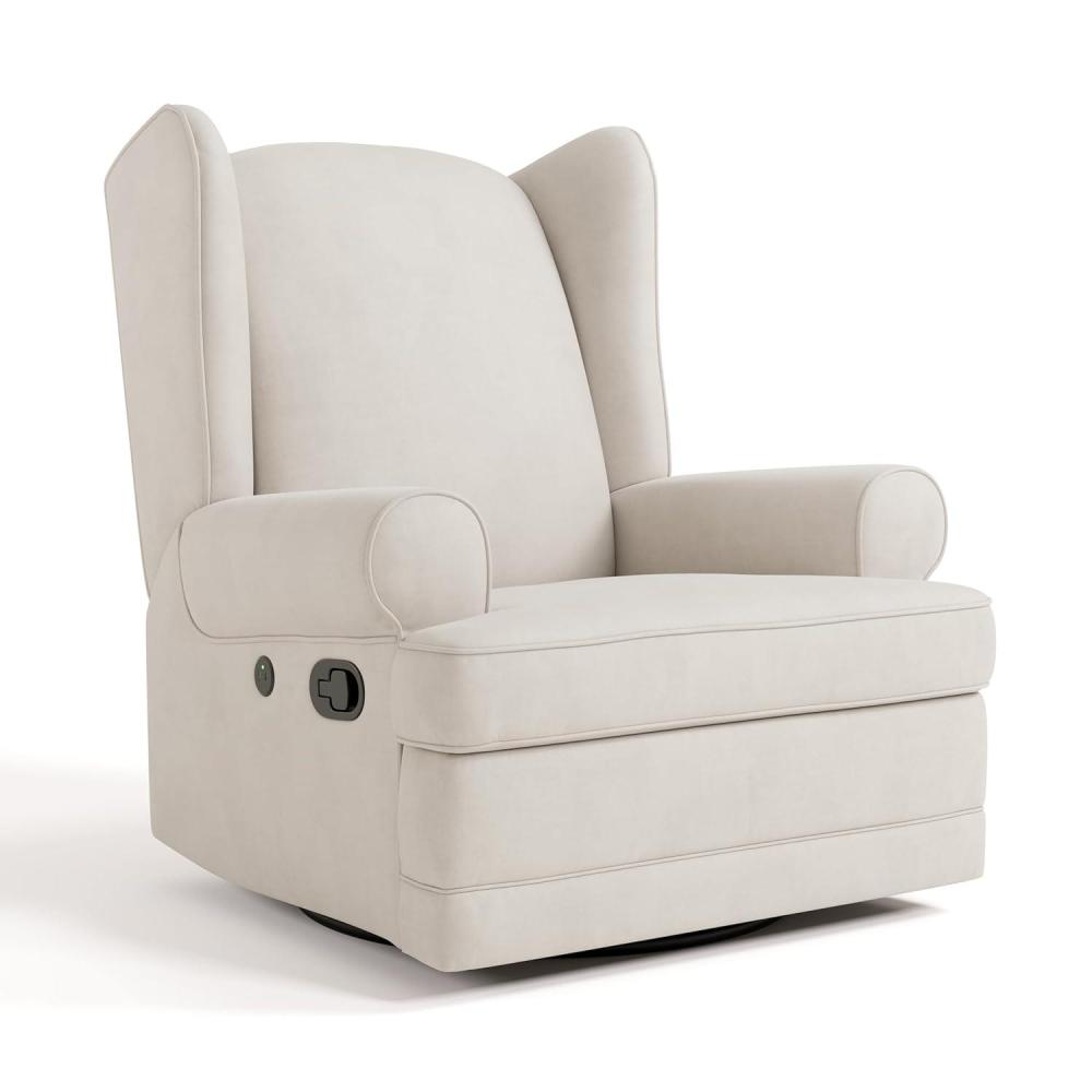 imageStorkcraft Serenity Glider Recliner Nursery Chair with USB Charging Port Ivory Premium Upholstered Nursery Glider Recliner with Manual Recline Function Dual USB ChargingIvory
