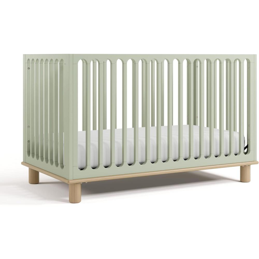 imageStorkcraft Sicily 3in1 Convertible Crib with Toddler Rail Included Driftwood GREENGUARD Gold Certified 100 Solid Wood Converts to Toddler Bed Fits Standard Crib MattressSage With Driftwood